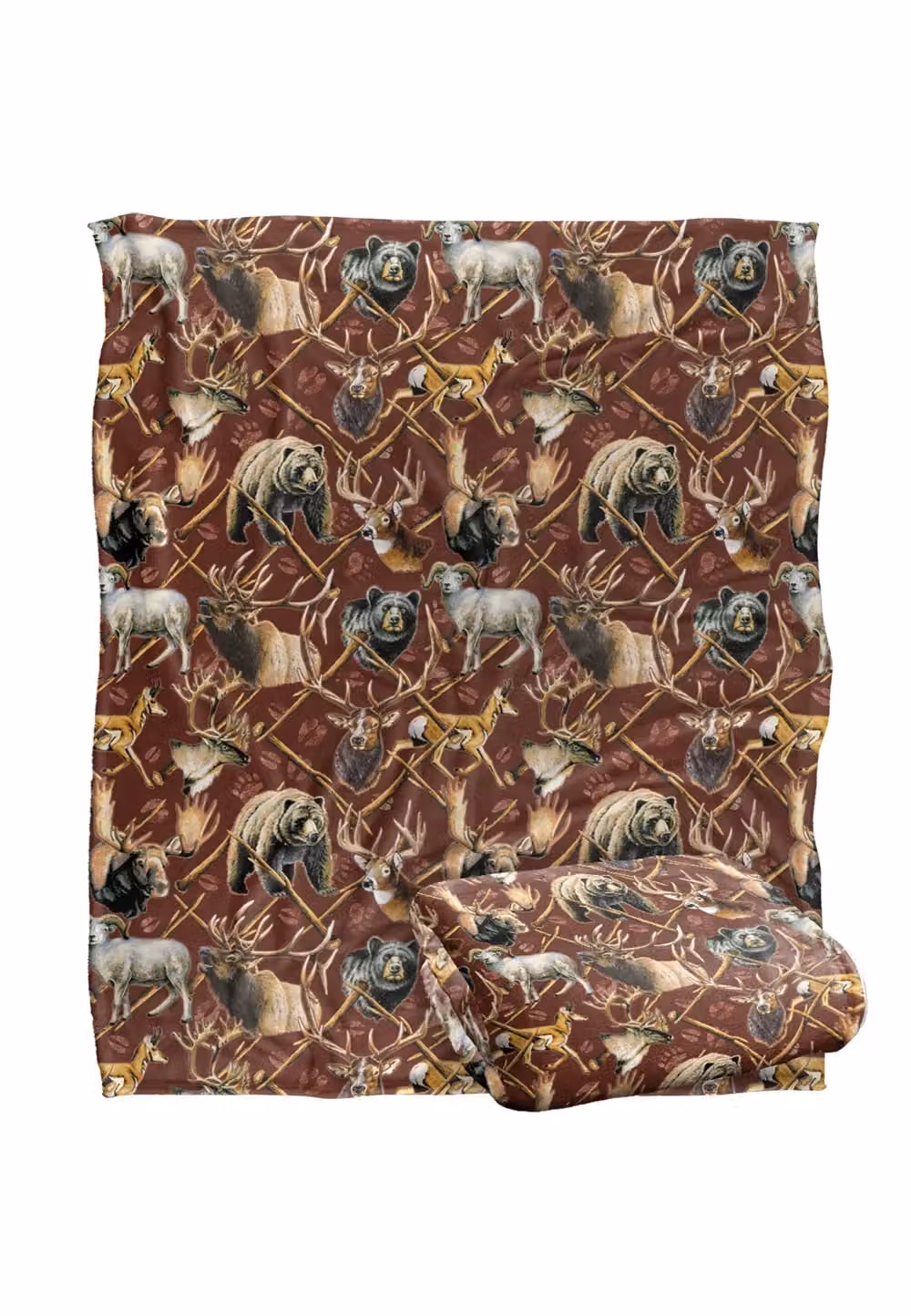 JQ Licensing Big Game Elk, Deer and Bear Hunting Pattern Super Soft Fleece Throw Blanket, White, W/D/H: 152 x 127 cm – 2