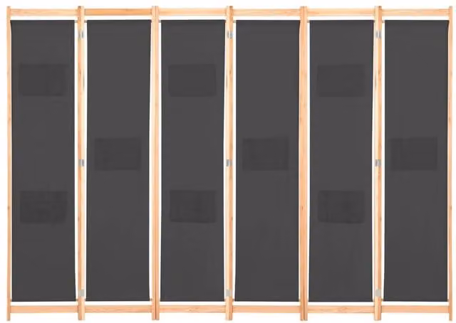 Berkfield Home 6-Panel Fabric Room Divider in Grey, W/D/H: 240 x 170 x 4 cm