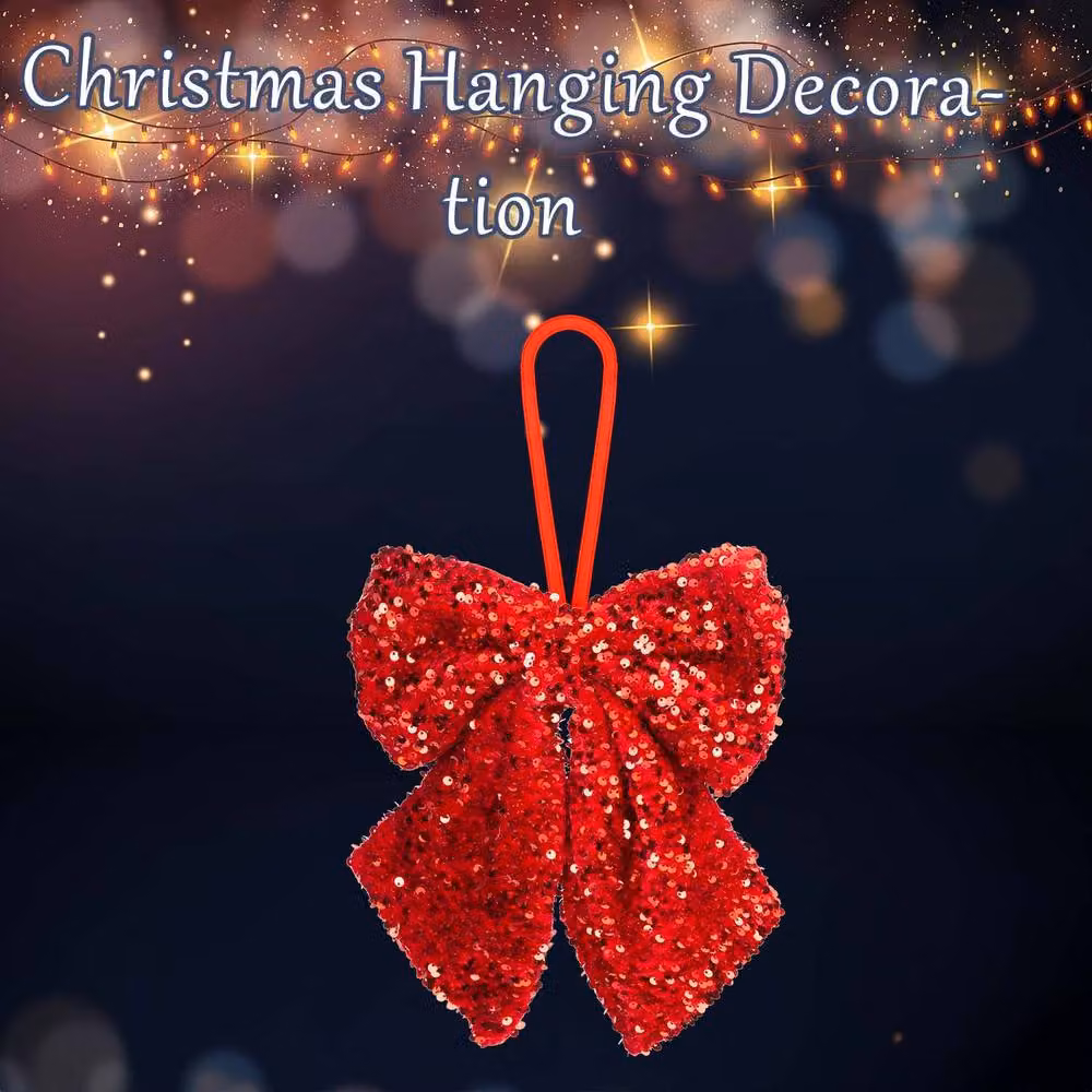 VFM e-Store Red Christmas Sequins Bow Hanging Decoration, W: 30 cm, H: 22 cm – 3