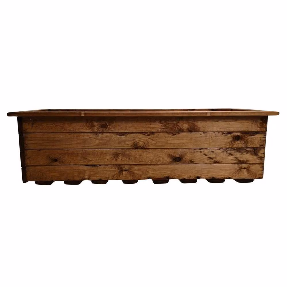 NESTLUNE Handmade Rustic Wooden Large Garden Planter Tub in Brown, W: 108 cm, D: 41 cm, H: 41 cm – 3