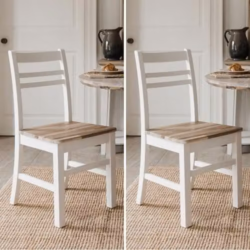 Statement Furniture Florence Country Style Wooden Dining Chairs Set of 2 in White with Acacia Hardwood Seats