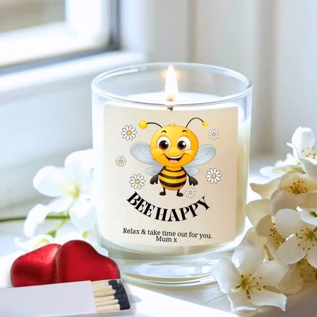 Aye Do Gifts Personalised Bee Happy Votive Candle Gift Set in White