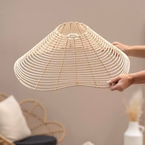 ValueLights Boho Natural Wavy Rattan Wicker Ceiling Lampshade Easy Fit Pendant Light in Brown and Beige, Shade Width: 37 cm – 2
