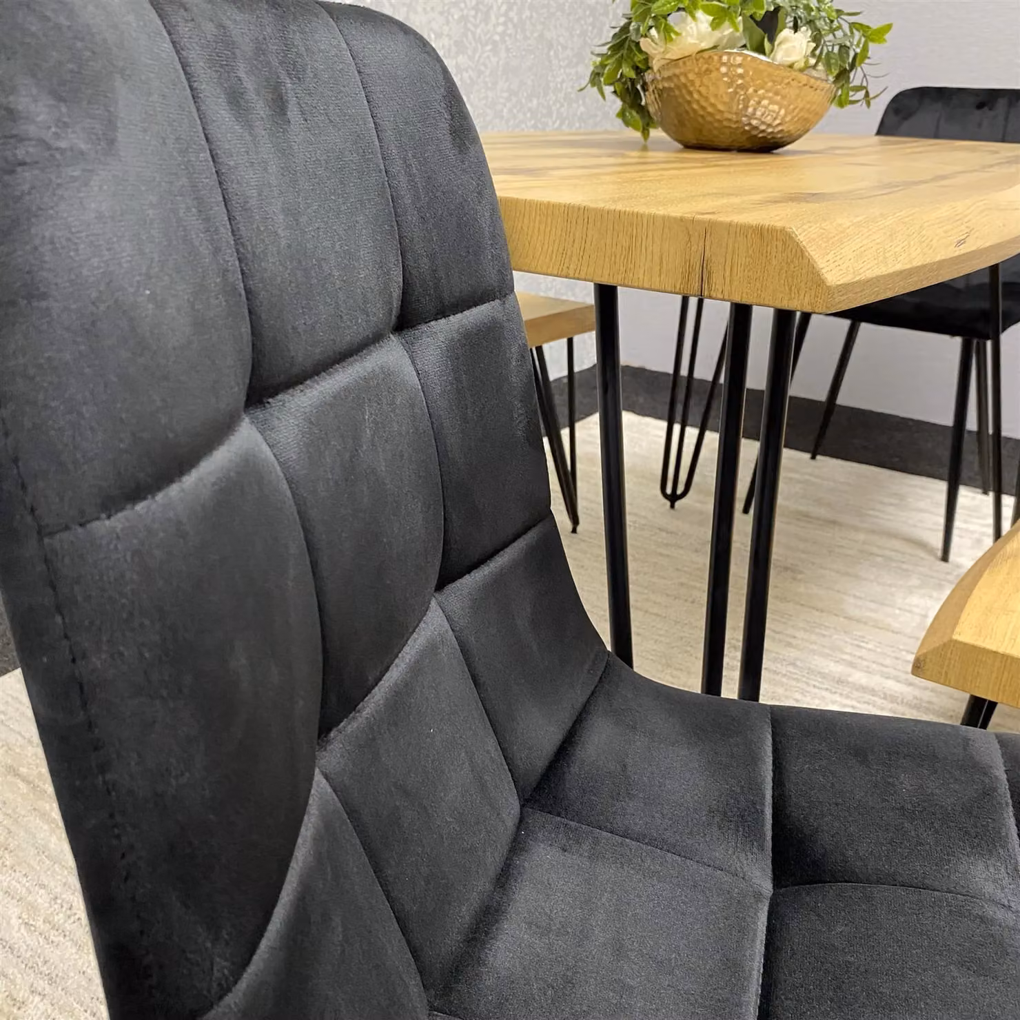 Kosy Koala Modern Rectangular Dining Table Set with 2 Black Velvet Chairs and 2 Benches in Brown and Black – 4