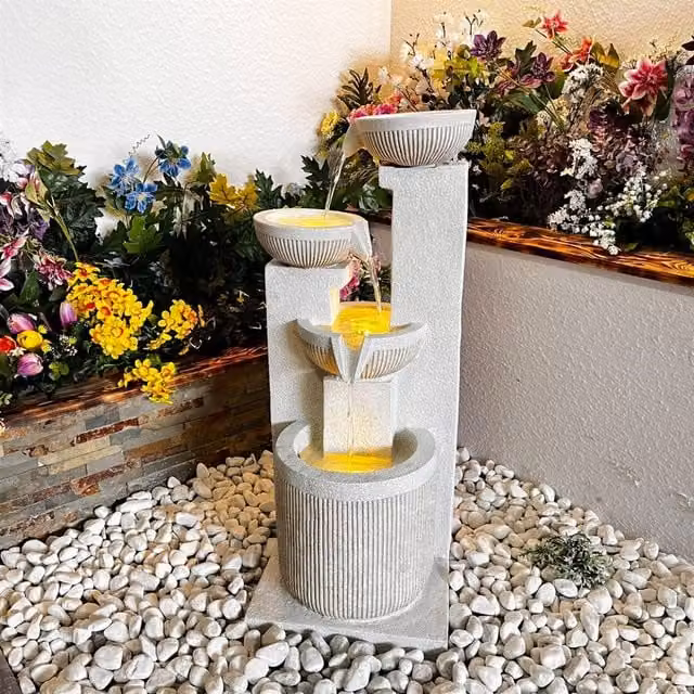 Tranquillity Water Features Diablo Pour Contemporary Solar Cascade Water Feature in Grey Resin