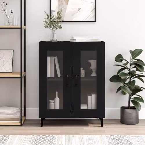 vidaXL Black Classic Sideboard with Glass and MDF, W/D/H: 69.5 x 34 x 90 cm – 2
