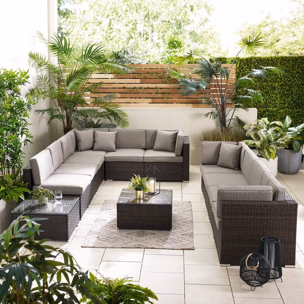 FurnitureboxUK Orlando 10 Seat Modular Outdoor Garden Rattan Sofa in Brown with Upholstered Cushions and Coffee Table – 2