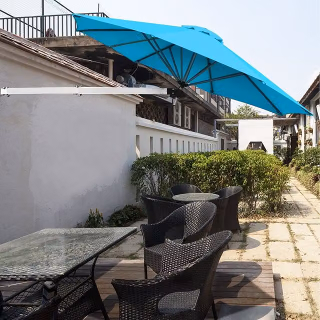 COSTWAY Blue Outdoor Tilting Sunshade Umbrella with Aluminium Frame and Polyester Canopy