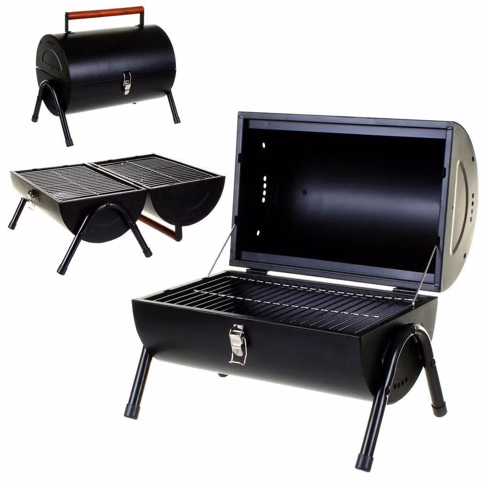Kelvenix Black Charcoal Tabletop Outdoor Garden Grill with Stainless Steel and Wood Details – 5
