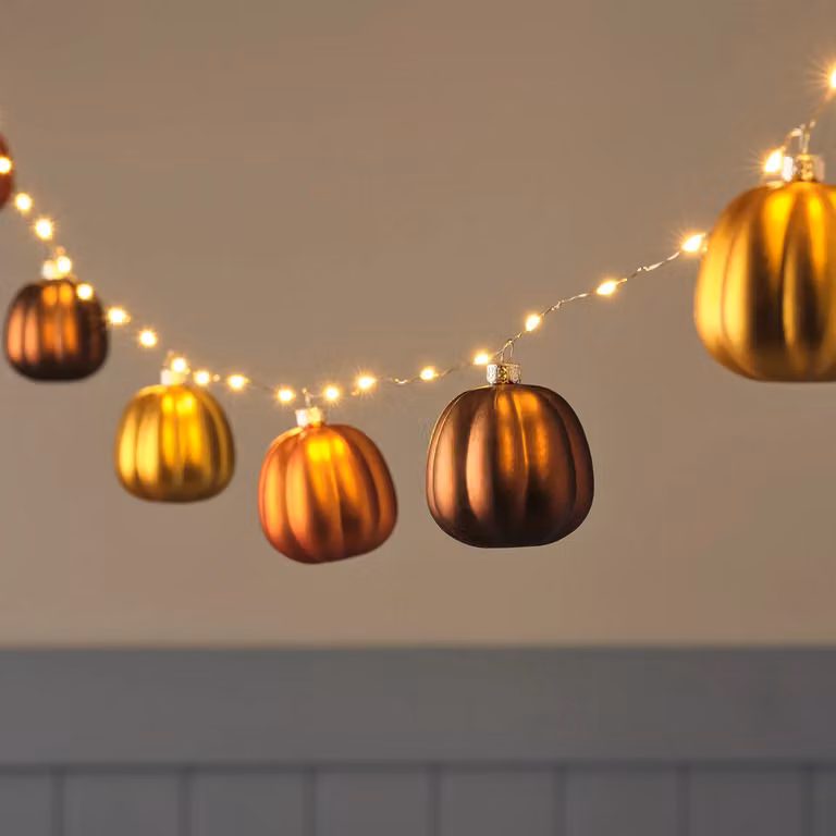 Lights4fun 9 Metallic Pumpkin LED Micro Lights in Orange, Yellow and Brown