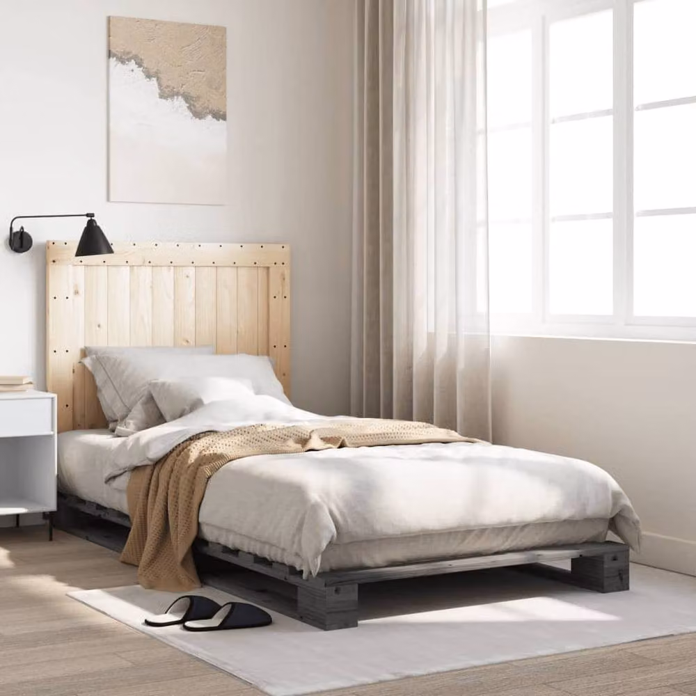 Berkfield Home Beautiful Solid Wood Pine Bed Frame, Grey, W: 100 cm, D: 200 cm, H: 104 cm – 2