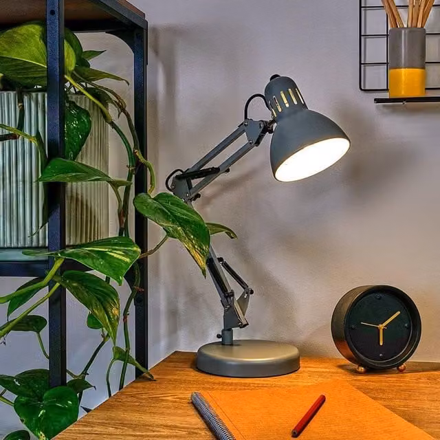ValueLights Monda Retro Adjustable Grey Metal Table Lamp