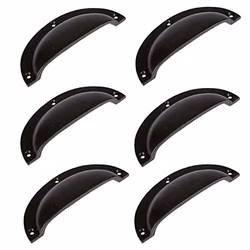 Hammer & Tongs Curved Shell Cabinet Drawer Pulls, Matt Black Iron, Pack of 6, W: 13 cm, H: 5 cm – 2