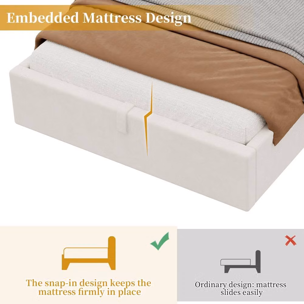BTM Single Velvet Ottoman Bed in Beige with Integrated Reading Light and USB Charging Port, W/D/H: 90 x 190 cm – 6