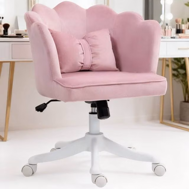ERGOVEXA Pink Velvet Petal Back Swivel Task Chair for Home Office and Bedroom – 1