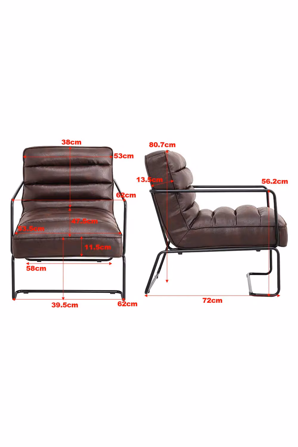 H&O Direct Mid-Century Modern Brown PU Leather Armchair with Metal Frame – 2