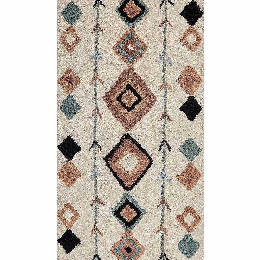 Wyld and Coco Boho Hand-Tufted Cotton Diamond Rug with Fringes, Multicolour, W: 80 cm, L: 150 cm – 2
