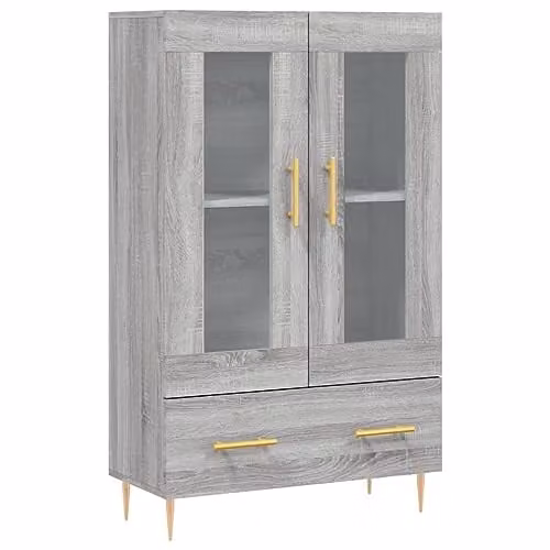 vidaXL Modern Grey Highboard with Glass Doors and Internal Shelves, W/D/H: 69.5 x 31.0 x 115.0 cm