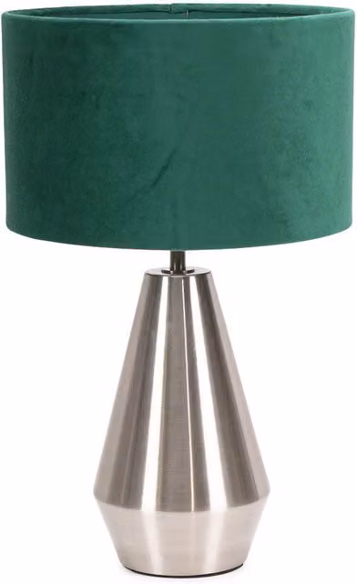 Jax Brushed Chrome Dimmable Touch Table Lamp with Green Velvet Drum Shade and LED Bulb