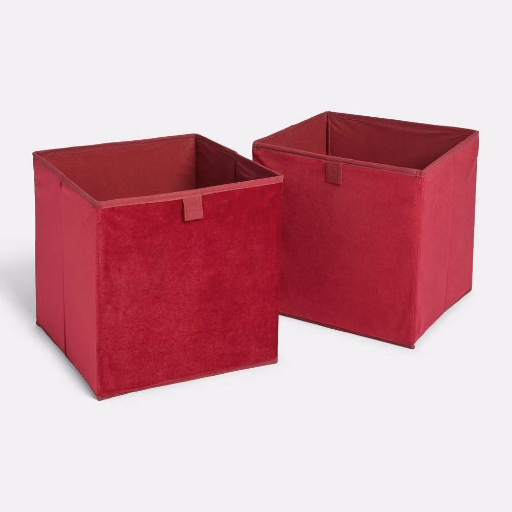 OHS 2 x Matte Velvet Cube Folding Storage Organisers in Dark Red – 2