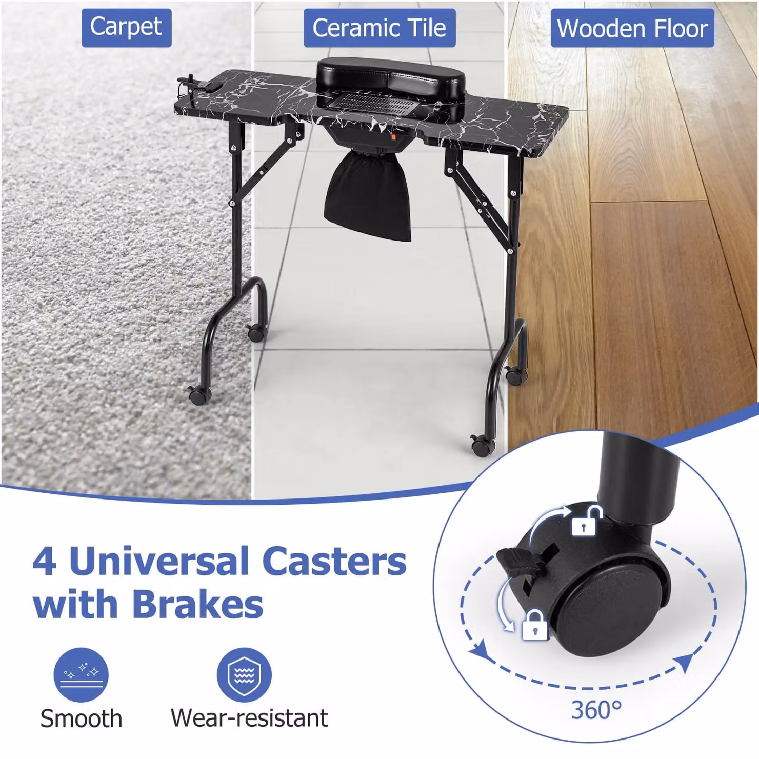 Costway Folding Manicure Nail Table with Electric Dust Collector and Carry Bag in Black – 4