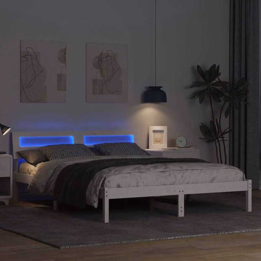Berkfield Home Modern White Solid Pine Wood Bed Frame with Headboard, W/D/H: 160 x 200 cm – 3