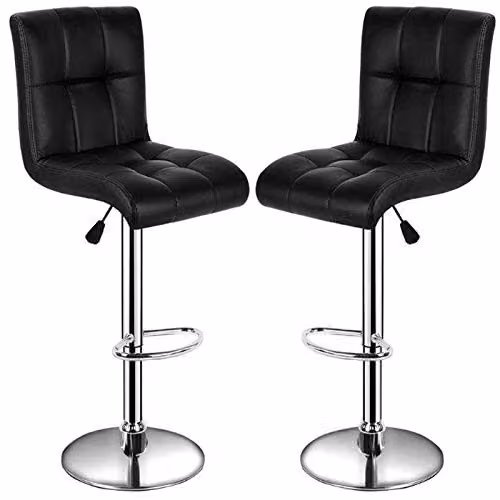 Gr8 Home Set of 2 Black Faux Leather Swivel Breakfast Bar Stools with Chrome Gas Lift – 1