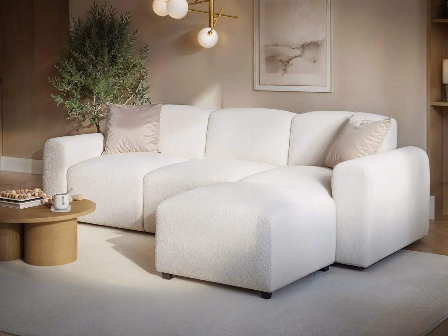 Flair Manon Reversible 3 Seater L-Shape Corner Sofa in Cream Boucle and Velvet – 3
