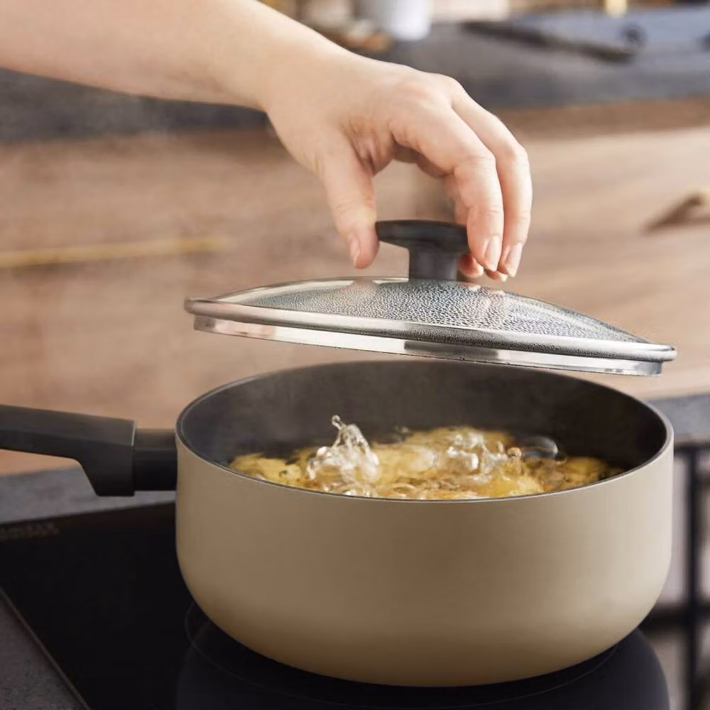 Morphy Richards 3-Piece Ceramic and Aluminium Saucepan Set in Beige – 8