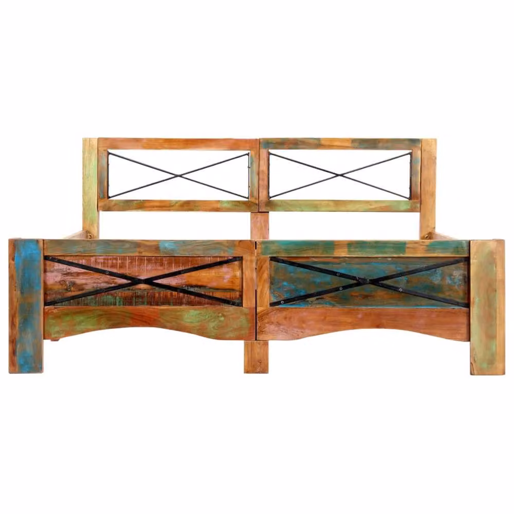 Berkfield Home Solid Reclaimed Wood Bed Frame, Antique Multicolour, W: 140 cm, L: 200 cm – 2