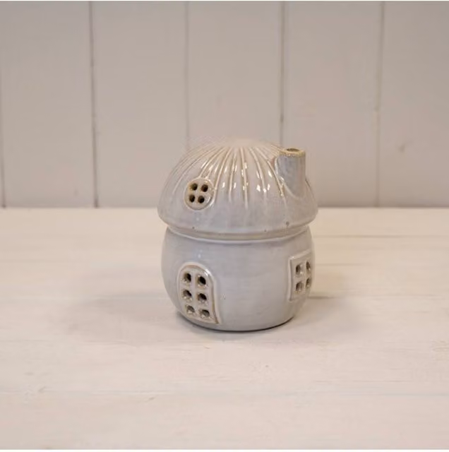 KDMD Textured Glazed LED Ceramic Mushroom House Tabletop Ornament in White