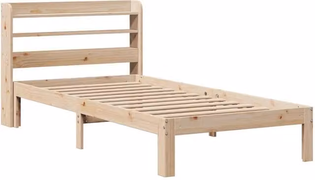 Berkfield Home Beautiful Solid Wood Bed Frame with Headboard and Side Compartments, Brown, W/D/H: 90 x 200 cm
