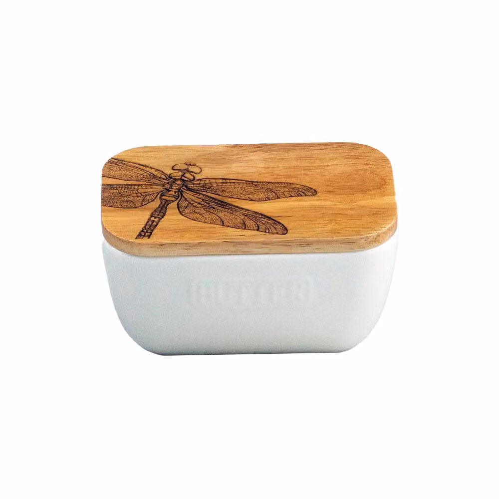 Selbrae House Dragonfly Ceramic Butter Dish in White – 2