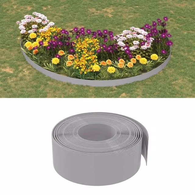 Berkfield Home Garden Edgings, 4 Pieces, Grey, 10 m, Height: 20 cm, Polyethylene
