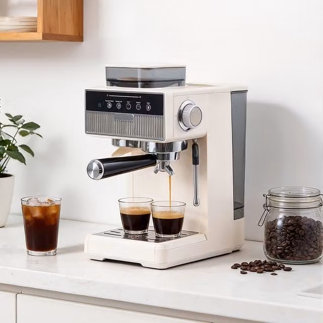 Livingandhome Espresso Coffee Machine with Integrated Grinder, Steam Wand and PID Control, White
