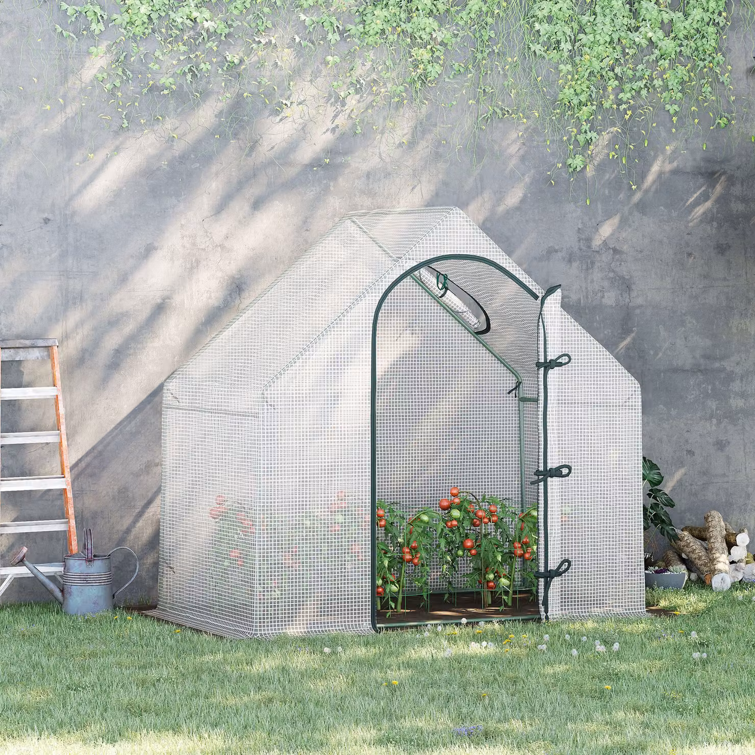 Outsunny Walk-In Greenhouse with Window and Roll-Up Door, White Steel Frame, W/D/H: 180 x 100 x 168 cm – 2