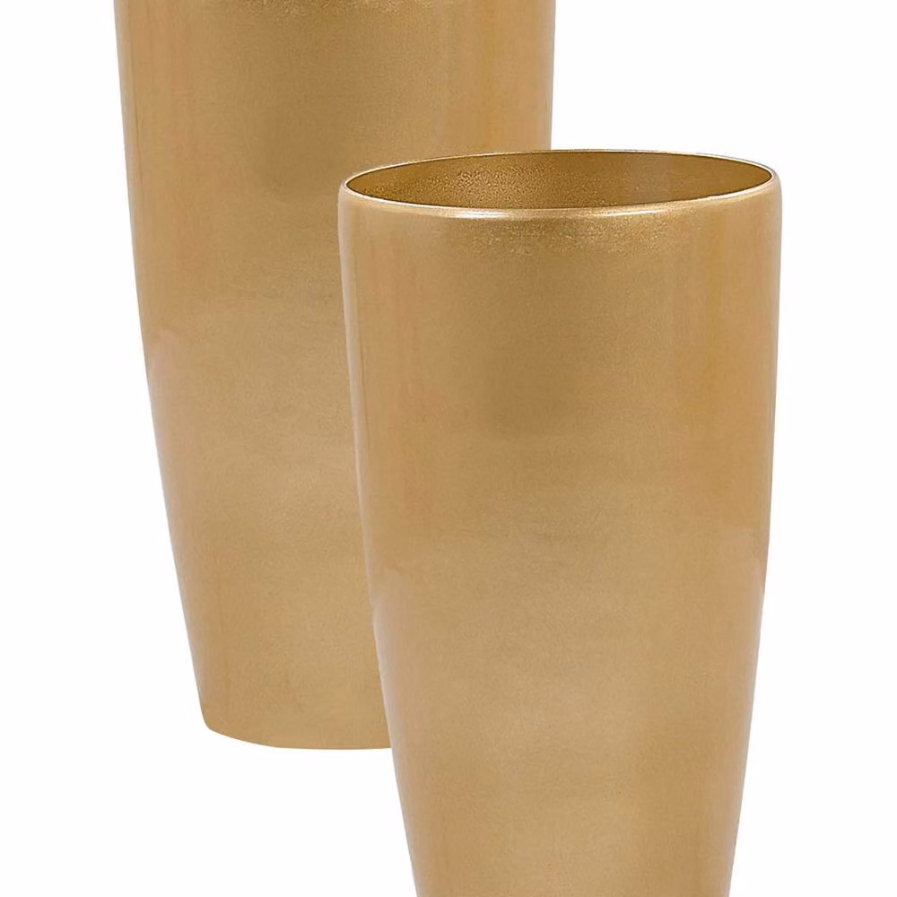Wyld and Coco Set of 2 Tall Round Gold High-Gloss Plant Pots, Diameter: 32 cm, Height: 58 cm – 2