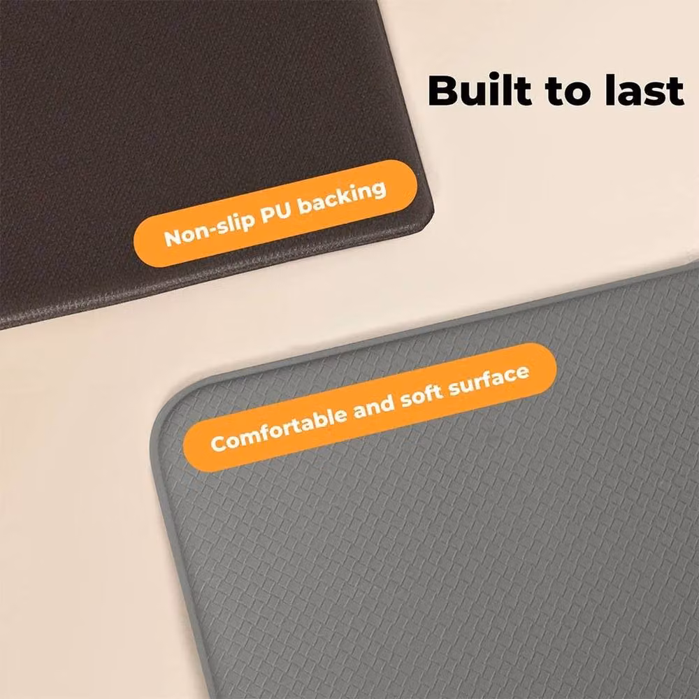 VOGREX 2-Piece Grey Non-Slip and Stain-Resistant Woven Kitchen Floor Mats, Diameter: 150 cm – 5