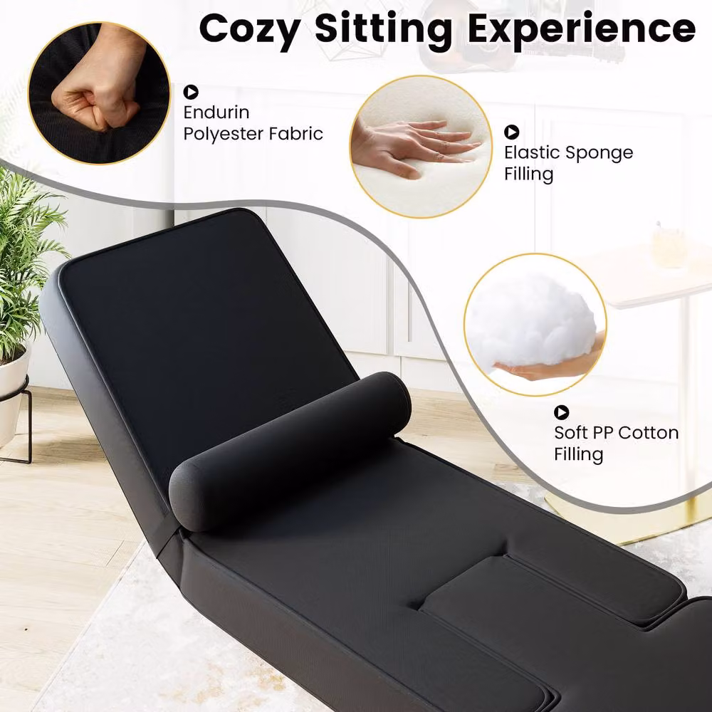 Gymax Adjustable Gaming Floor Chair with Tabletop, Black Upholstered Recliner Seat – 8