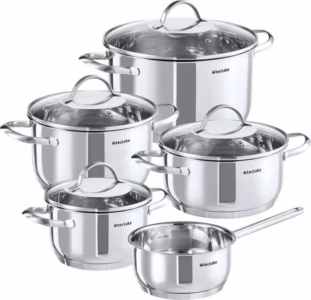 tectake Bologna XL 9-Piece Stainless Steel Pot and Pan Set in Silver, Induction Safe – 1
