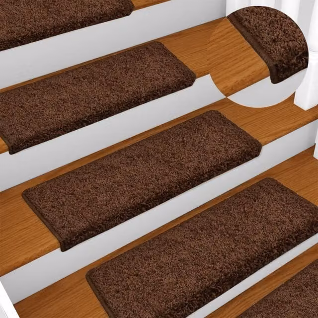 Berkfield Home Self-Adhesive Non-Slip Carpet Stair Treads, 15 Pieces, Brown, W: 65 cm, D: 21 cm, H: 4 cm – 1