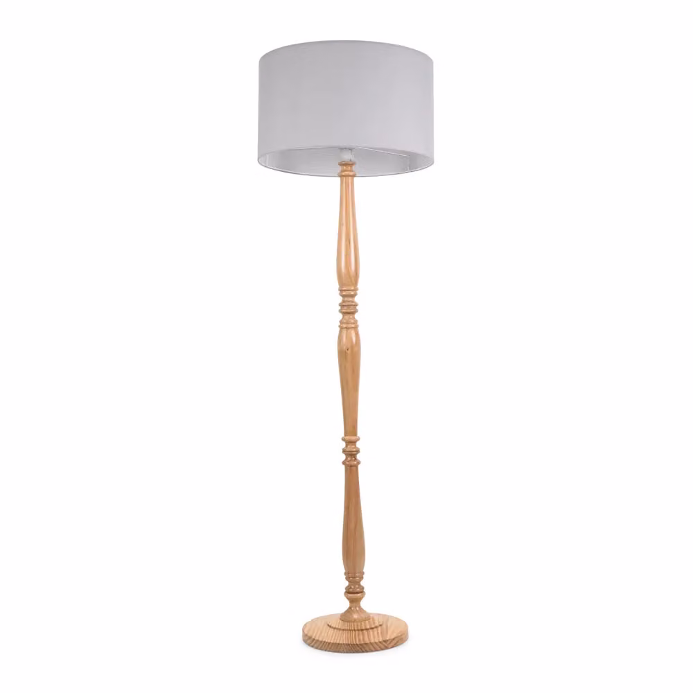 ValueLights Victoria Traditional Wood Stem Floor Lamp with Grey Fabric Cylinder Shade – 2