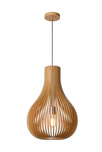 Lucide Bodo Scandinavian Style Dimmable Adjustable Pendant Light, Brown Wood, Diameter: 38 cm