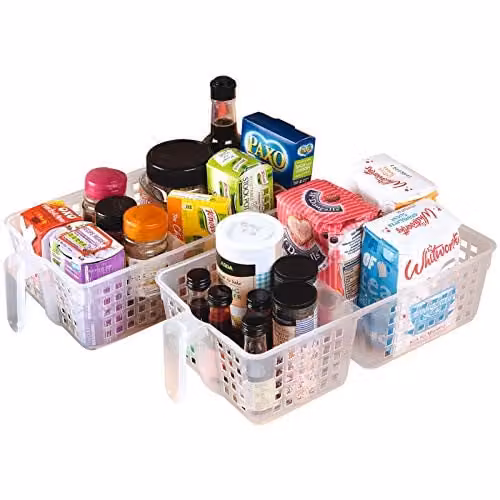 mysmartbuy 2 x Plastic Organiser Baskets with Handles in Transparent, H 9 cm x W 15 cm x D 30 cm – 1