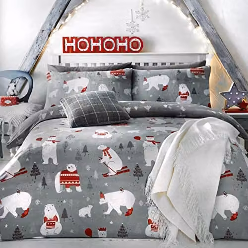 Bedlam Christmas Polar Bears Duvet Cover and Pillowcase Set in Silver and Grey, W/D/H: 140 x 200 cm and 90 x 200 cm – 1
