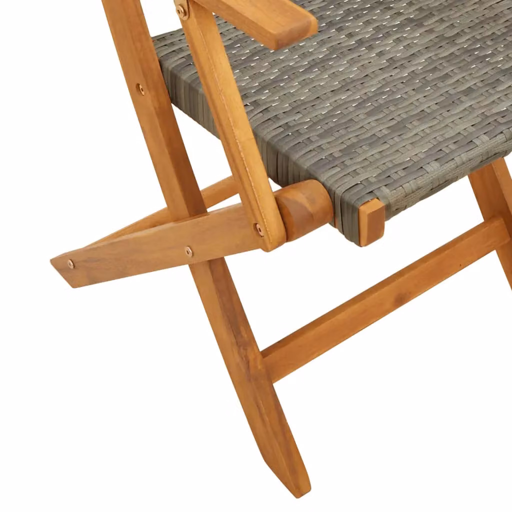 Berkfield Home Set of 6 Grey Poly Rattan and Acacia Wood Folding Garden Chairs – 4