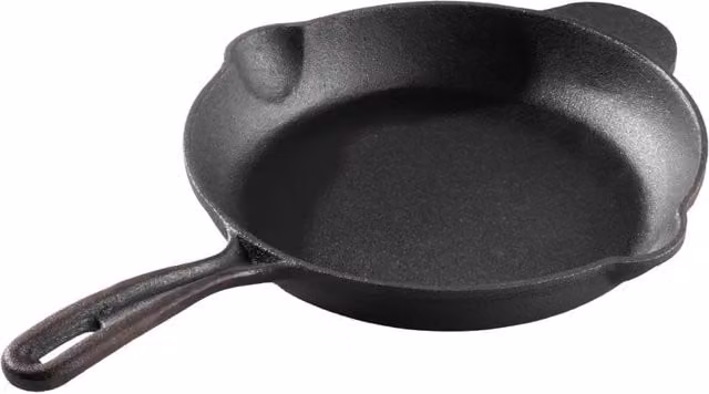 Garden Sanctuary Uncoated Cast Iron Round Skillet Frying Pan with Handle, Black