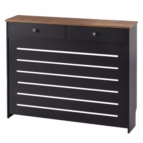 Levede Wooden Radiator Cover with 2 Drawers, Black and Brown MDF Storage Cabinet, W: 111.5 cm, H: 96.5 cm, D: 19.5 cm