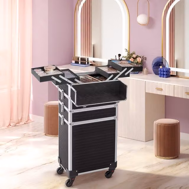 SONGMICS 4-Tier Makeup Trolley with Lockable Wheels, Black, W/D/H: 79.3 x 42.1 x 24.0 cm