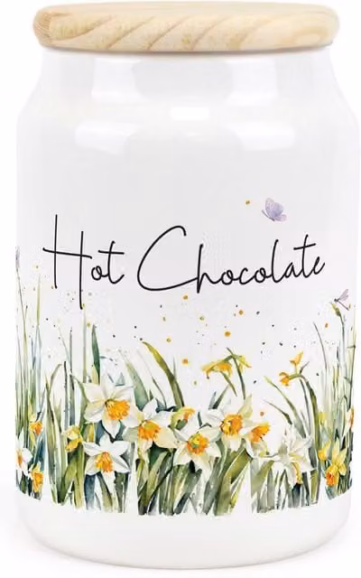 Purely Home Spring Daffodils Ceramic Hot Chocolate Storage Canister in Green and White